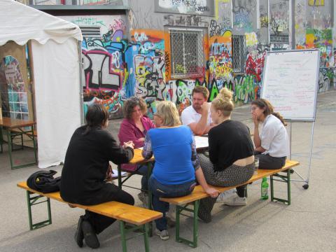 Workshop Ein Demokratischer Neustart für Europa auf dem Gelände des Schl8hof Wels