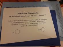 Stimmzettel Tiroler Olympia-Volksbefragung