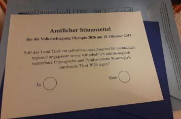 Stimmzettel Tiroler Olympia-Volksbefragung